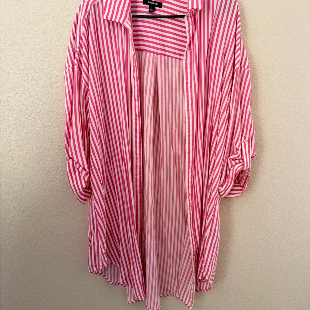 Torrid Pink and White Striped Shirt